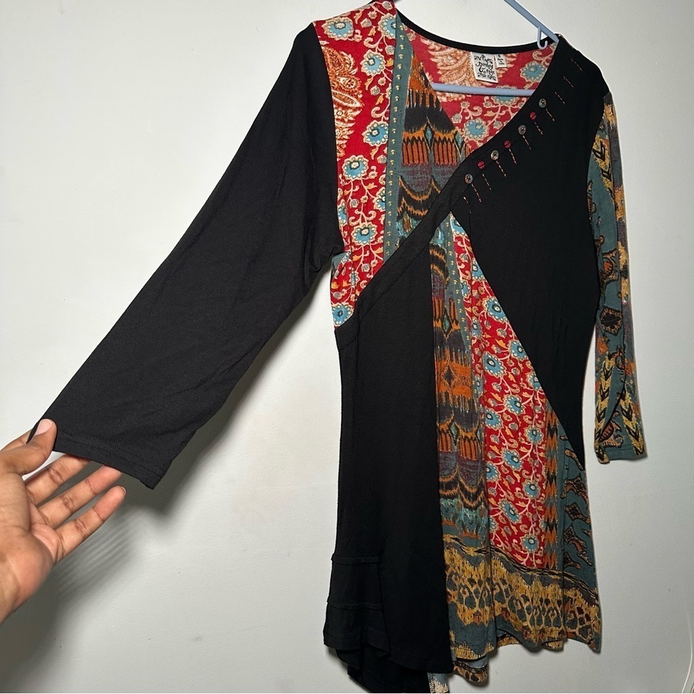 Parsley & Sage Asymmetrical Artsy Lagenlook Patchwork Textured Longline Tunic S - Picture 9 of 15